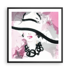 Plakat w czarnej ramie - Portret damy w czerni i różu - 60x60 cm