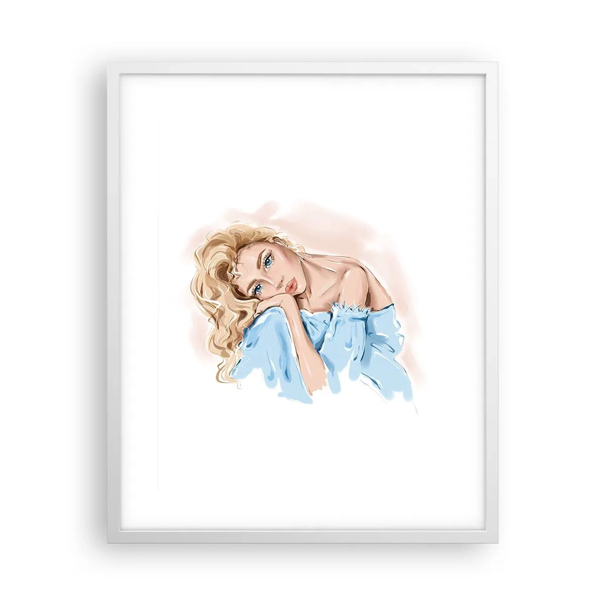 Plakat w białej ramie - Rozmarzona w błękicie - 40x50 cm