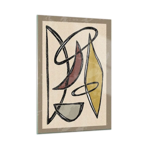 Obraz na szkle - Geometryczna abstrakcja w żółci i czerwieni - 50x70cm - Piony i poziomy - Nowoczesna dekoracja ścienna do salonu, kuchni i sypialni ARTTOR
