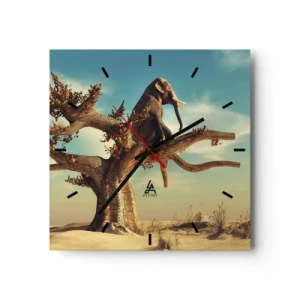 Zegar ścienny - Siedzący słoń na drzewie w surrealistycznym krajobrazie - 30x30cm - Nowy punkt widzenia - Nowoczesna dekoracja ścienna do salonu i sypialni ARTTOR