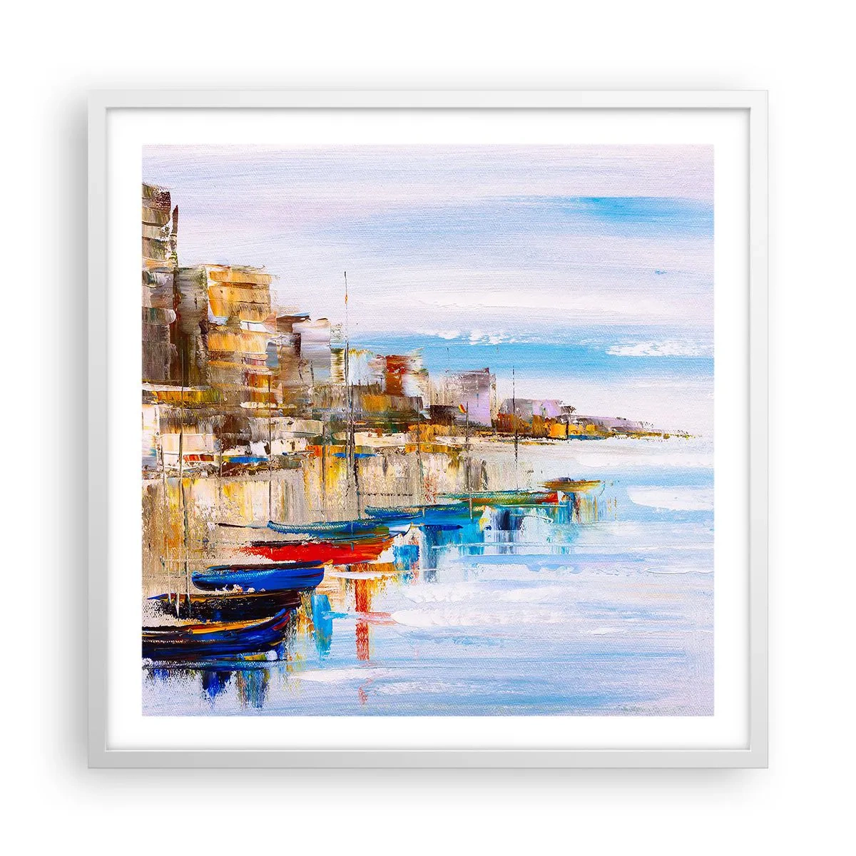 Plakat w białej ramie - Wielobarwna miejska przystań - 60x60 cm