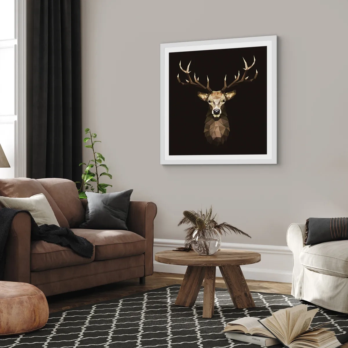 Plakat w białej ramie - Kubistyczny jeleń - 60x60 cm