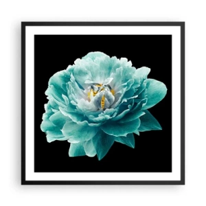 Plakat w czarnej ramie - Płatki błękitne i złote - 60x60 cm