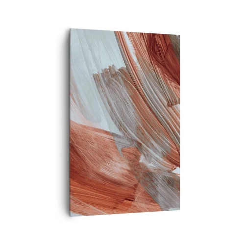 Obraz na płótnie - Abstrakcyjne pociągnięcia pędzla w odcieniach miedzi i szarości - 80x120cm - Abstrakcja jesienna i wietrzna - Nowoczesna dekoracja ścienna do salonu i sypialni ARTTOR