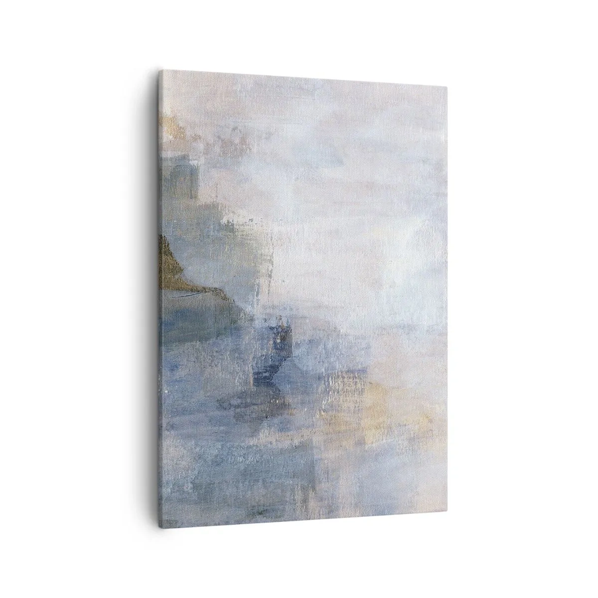 Obraz na płótnie - Abstrakcyjna kompozycja w odcieniach błękitu, beżu i złota - 50x70cm - Tony i akordy barw - Nowoczesna dekoracja ścienna do salonu, kuchni i sypialni ARTTOR