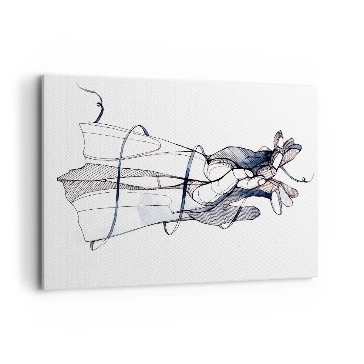 Obraz na płótnie - Subtelny rysunek dłoni z delikatnym kwiatem - 120x80cm - Studium dotyku - Nowoczesna dekoracja ścienna do salonu, kuchni i sypialni ARTTOR