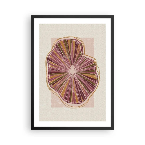 Plakat w czarnej ramie - Abstrakcyjny przekrój drzewa w odcieniach różu i brązu - 50x70cm - Abstrakcja promienista - Nowoczesna dekoracja ścienna do salonu i sypialni ARTTOR