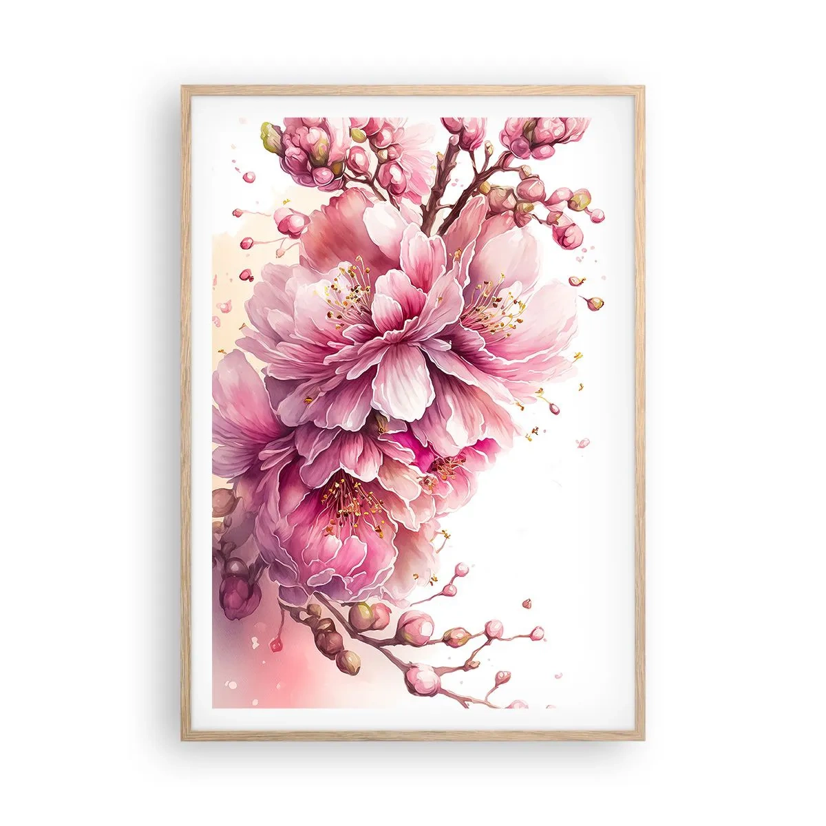 Plakat w ramie jasny dąb - Kwiat kwitnącej wiśni - 70x100 cm