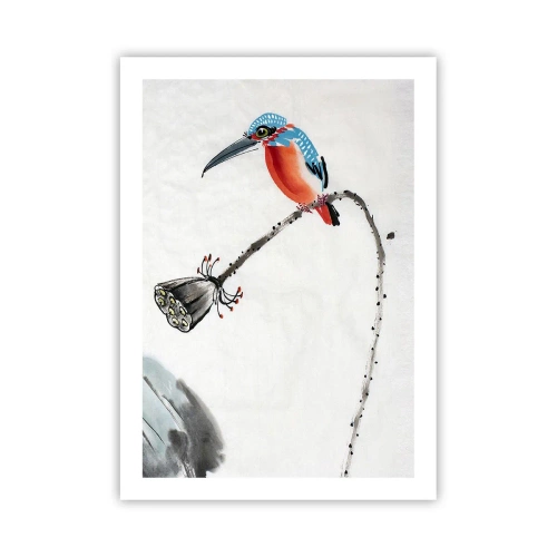 Plakat - Kolorowy zimorodek na gałęzi w stylu akwarelowym - 50x70cm - Życie łąki - Nowoczesna dekoracja ścienna do salonu, kuchni i sypialni ARTTOR