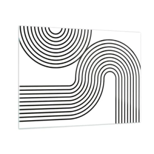 Obraz na szkle - Czarno-biała grafika z zakrzywionymi równoległymi liniami - 70x50cm - Na zakręcie - Nowoczesna dekoracja ścienna do salonu i sypialni ARTTOR