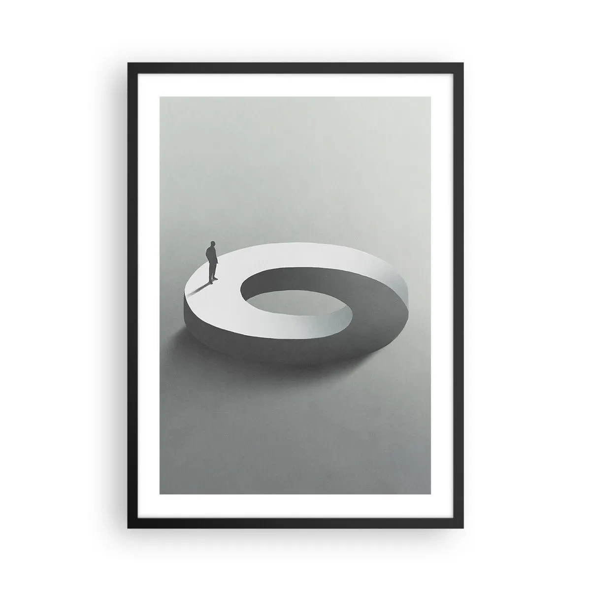 Plakat w czarnej ramie - Minimalistyczna postać na geometrycznej strukturze - 50x70cm - I bądź tu mądry - Nowoczesna dekoracja ścienna do salonu i sypialni ARTTOR