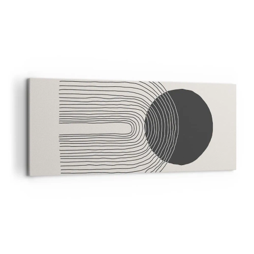 Obraz na płótnie - Abstrakcyjny wzór z liniami i czarnym kołem na jasnym tle - 120x50cm - Drżenie i pewność - Nowoczesna dekoracja ścienna do salonu i sypialni ARTTOR