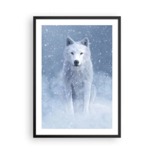 Plakat w czarnej ramie - Biały wilk w zimowym krajobrazie, otoczony śniegiem - 50x70cm - W zimowym duchu - Nowoczesna dekoracja ścienna do salonu i sypialni ARTTOR