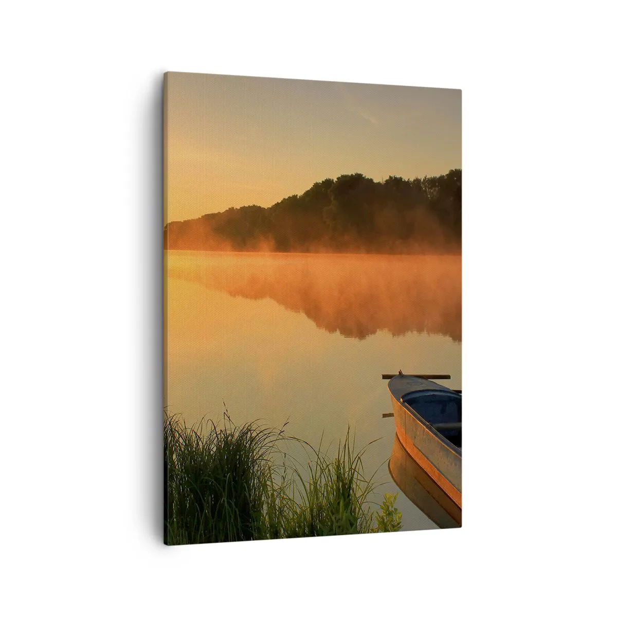 Obraz na płótnie - Spokojny poranek nad jeziorem - 50x70cm - Wschód słońca nad wodą jak tafla lustra - Nowoczesna dekoracja ścienna do salonu, kuchni i sypialni ARTTOR