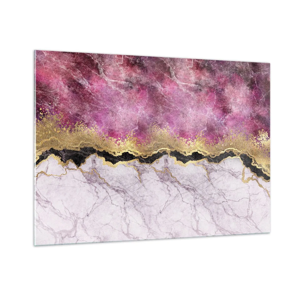 Obraz na szkle - Abstrakcyjna kompozycja marmuru z akcentami złota i purpury - 100x70cm - Na granicy - Nowoczesna dekoracja ścienna do salonu, kuchni i sypialni ARTTOR