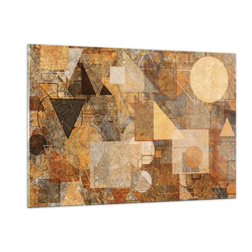 Obraz na szkle - Abstrakcyjne geometryczne wzory w ciepłych kolorach - 120x80cm - Kubistyczne studium brązu - Nowoczesna dekoracja ścienna do salonu, kuchni i sypialni ARTTOR