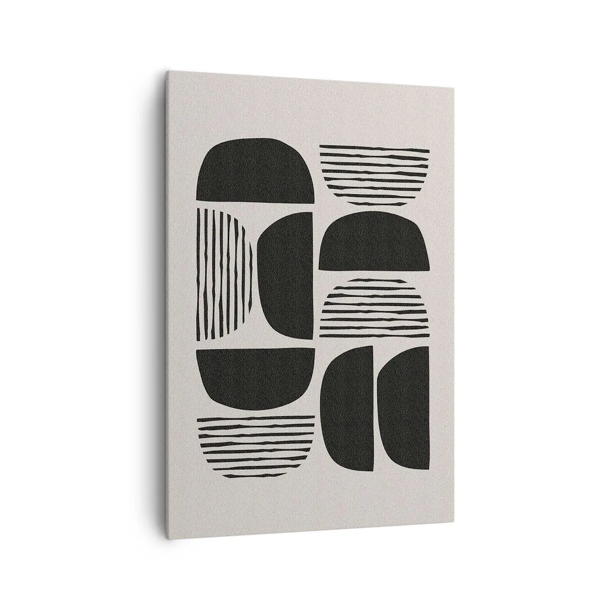 Obraz na płótnie - Geometria z półkolami i liniami w czerni na jasnym tle - 70x100cm - Połowiczne układy - Nowoczesna dekoracja ścienna do salonu i sypialni ARTTOR