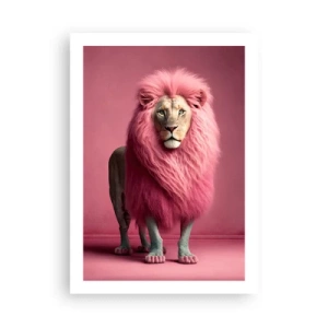 Plakat - Lew z różową grzywą na różowym tle - 50x70cm - I już się nie boisz - Nowoczesna dekoracja ścienna do salonu, kuchni i sypialni ARTTOR