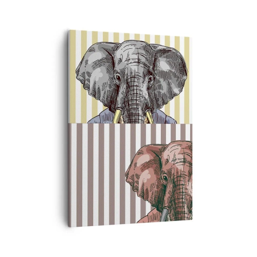 Obraz na płótnie - Artystyczne portrety słonia na tle pionowych pasów - 50x70cm - Elegancki z natury - Nowoczesna dekoracja ścienna do salonu, kuchni i sypialni ARTTOR