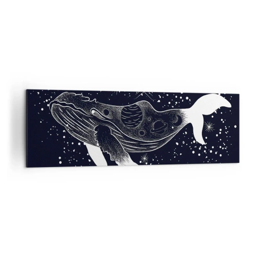 Obraz na płótnie - Graficzna ilustracja wieloryba w kosmicznym stylu - 160x50cm - W oceanie wszechświata - Nowoczesna dekoracja ścienna do salonu i sypialni ARTTOR