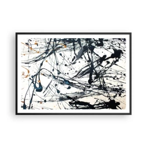 Plakat w czarnej ramie - Abstrakcyjny obraz z rozpryskami farby w dynamicznych wzorach - 100x70cm - Abstrakcja ekspresjonistyczna - Nowoczesna dekoracja ścienna do salonu i sypialni ARTTOR