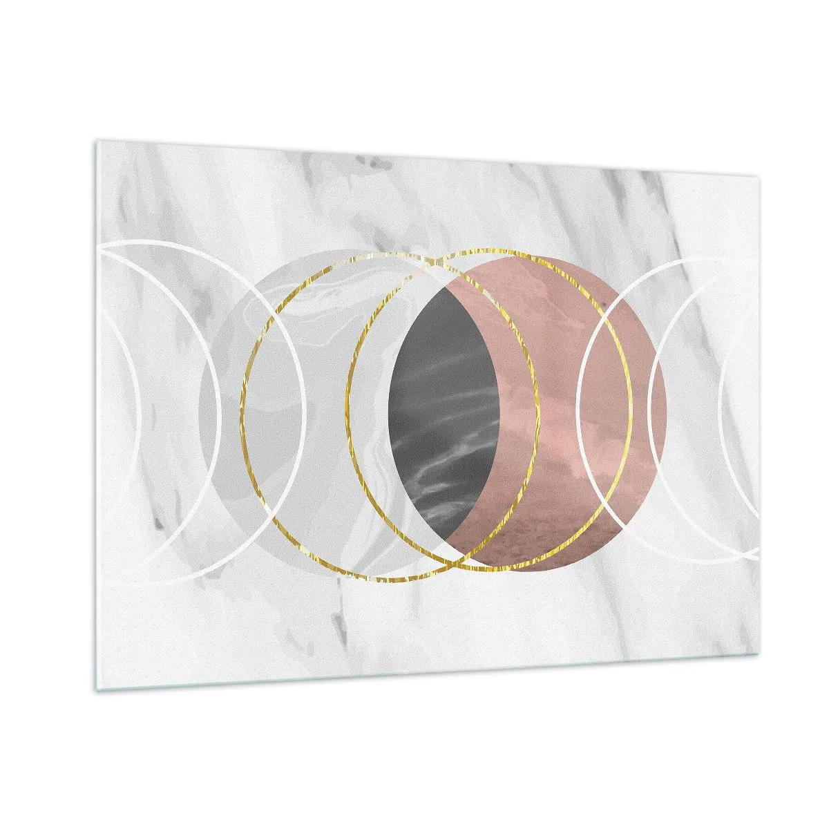 Obraz na szkle - Geometryczne koła w odcieniach miedzi, złota i marmuru - 100x70cm - Muzyka sfer - Nowoczesna dekoracja ścienna do salonu, kuchni i sypialni ARTTOR