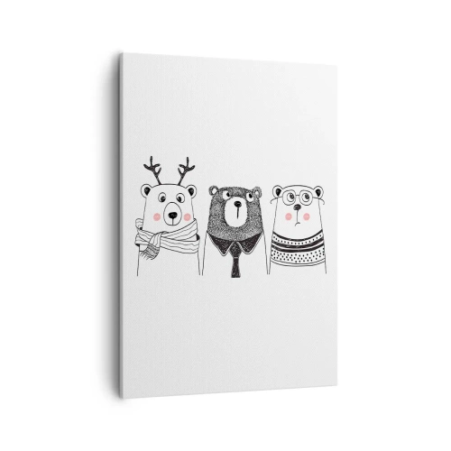 Obraz na płótnie - Minimalistyczne misie w zabawnym wydaniu - 50x70cm - Miś, misiaczek i misio - Nowoczesna dekoracja ścienna do salonu, kuchni i sypialni ARTTOR