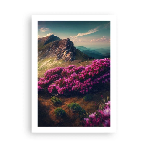 Plakat - Górski krajobraz z kwitnącymi rododendronami - 50x70cm - Lato w górach - Nowoczesna dekoracja ścienna do salonu, kuchni i sypialni ARTTOR