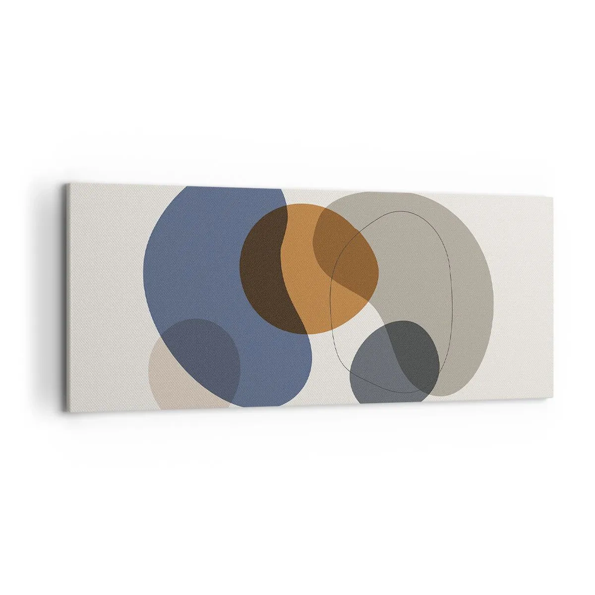 Obraz na płótnie - Abstrakcyjne kolorowe formy w odcieniach niebieskiego i brązu - 120x50cm - Krople barw - Nowoczesna dekoracja ścienna do salonu i sypialni ARTTOR