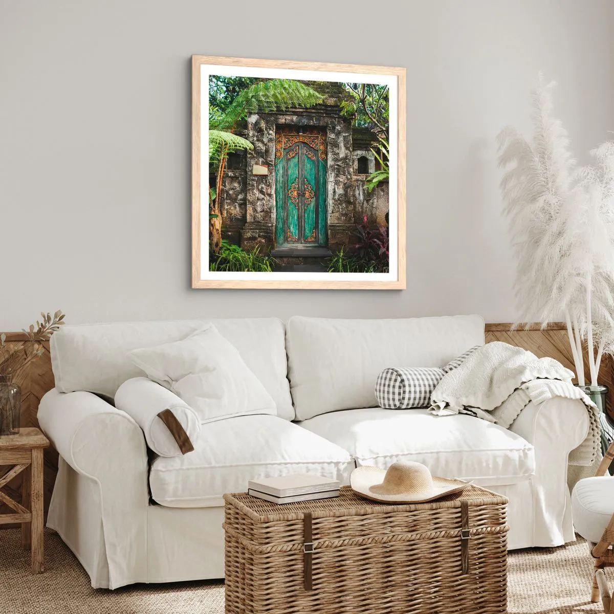 Plakat w ramie jasny dąb - Drzwi do egzotycznego świata - 40x40 cm