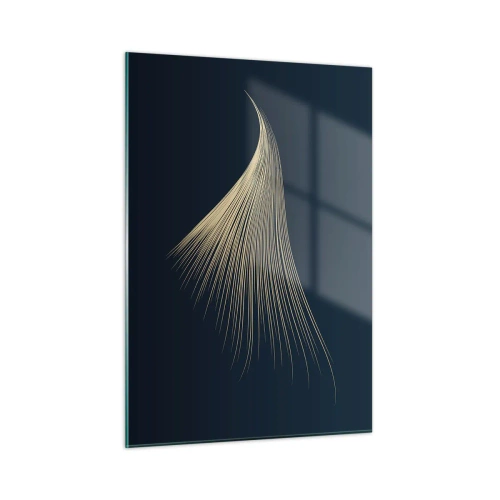 Obraz na szkle - Złota linia przypominająca skrzydło na granatowym tle - 50x70cm - Jak anioła włos - Nowoczesna dekoracja ścienna do salonu, kuchni i sypialni ARTTOR