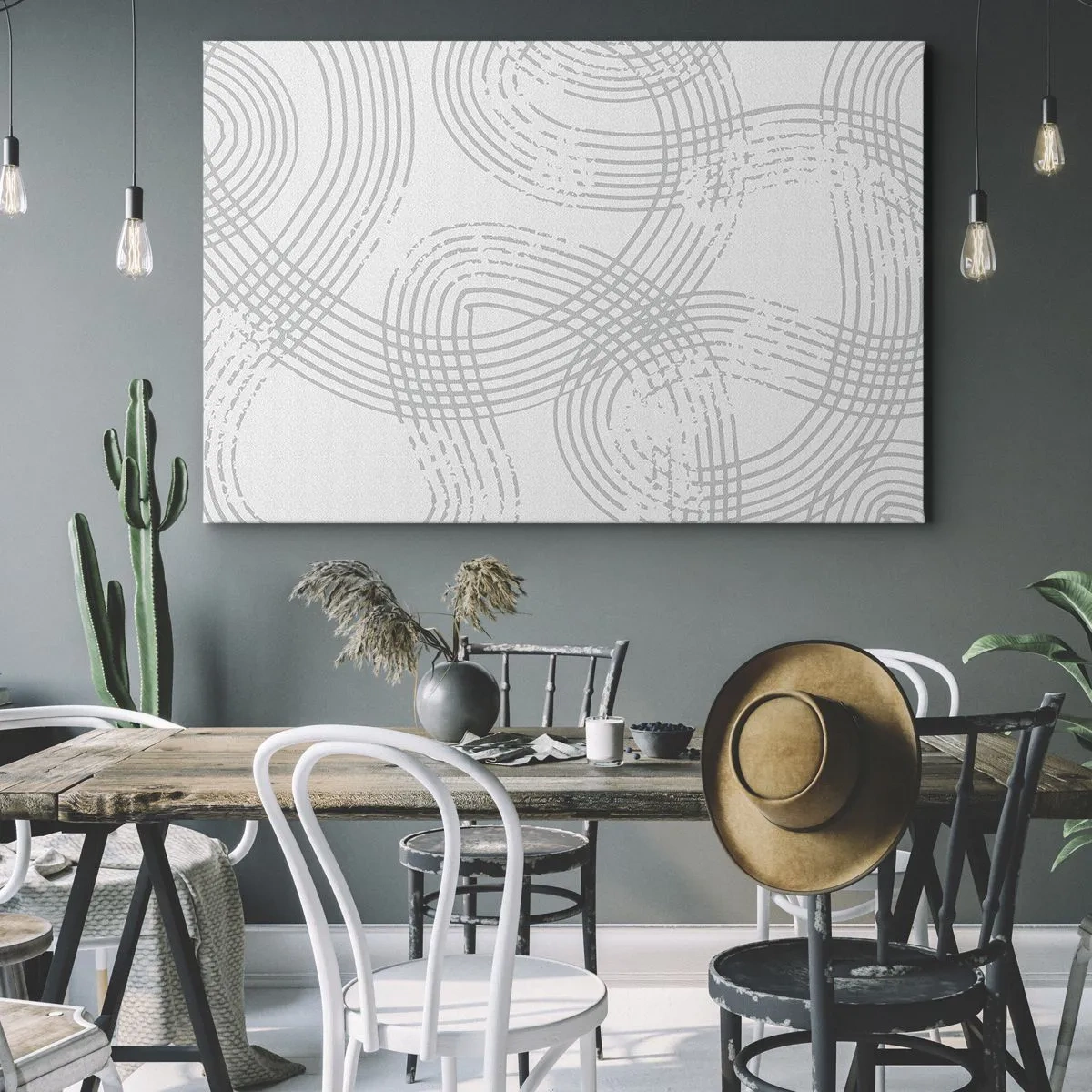 Obraz na płótnie - Subtelny wzór z przeplatającymi się liniami w jasnych odcieniach - 70x50cm - Nie ma prostej drogi - Nowoczesna dekoracja ścienna do salonu i sypialni ARTTOR