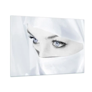 Obraz na szkle - Subtelny portret z wyrazistymi niebieskimi oczami - 100x70cm - Wprost z tysiąca i jednej nocy - Nowoczesna dekoracja ścienna do salonu, kuchni i sypialni ARTTOR
