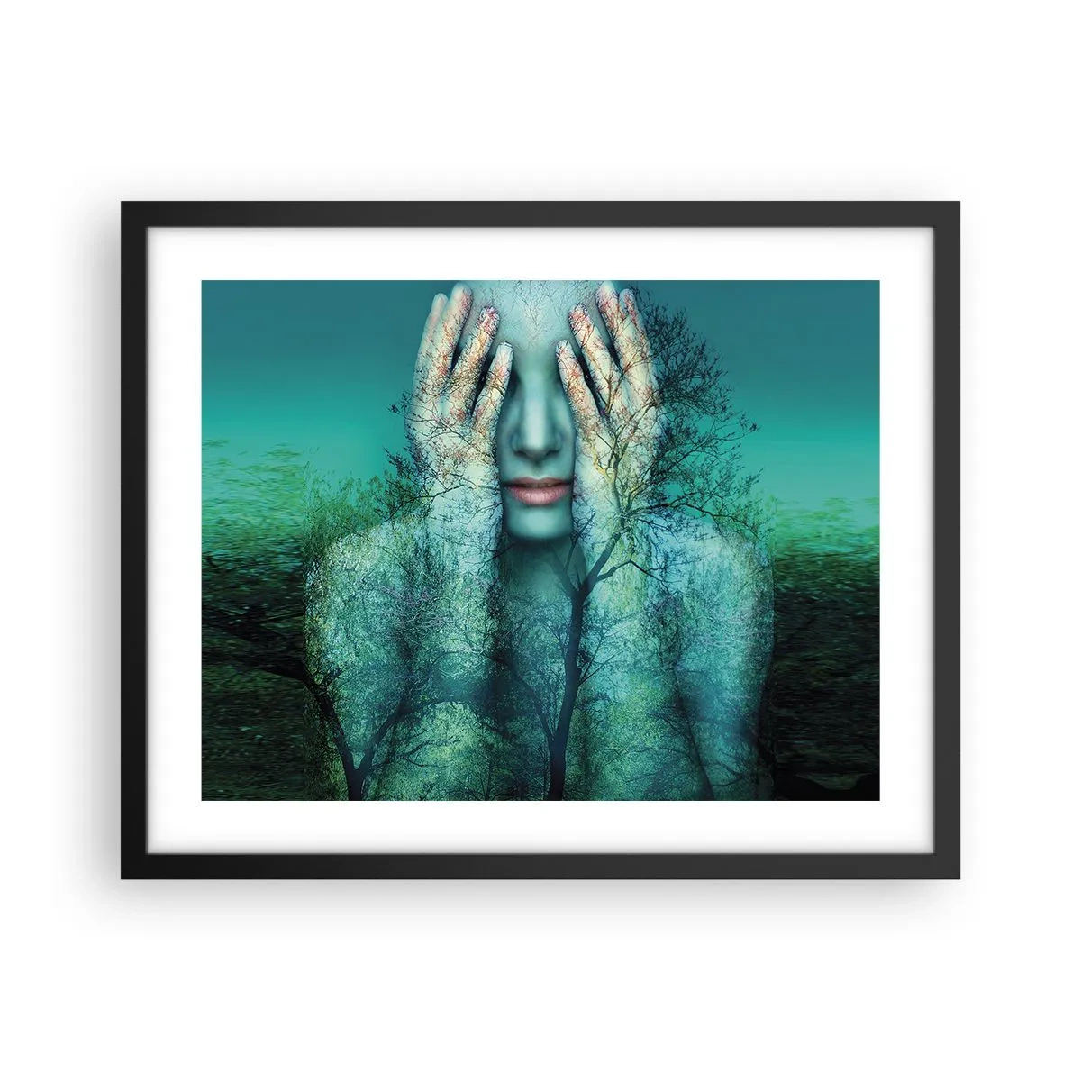 Plakat w czarnej ramie - Zanurzona w błękicie - 50x40 cm