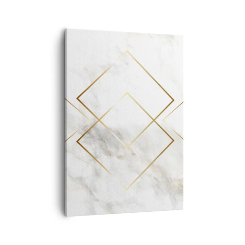 Obraz na płótnie - Minimalistyczna kompozycja złotych linii na tle białego marmuru - 50x70cm - Widok na nieskończoność - Nowoczesna dekoracja ścienna do salonu, kuchni i sypialni ARTTOR