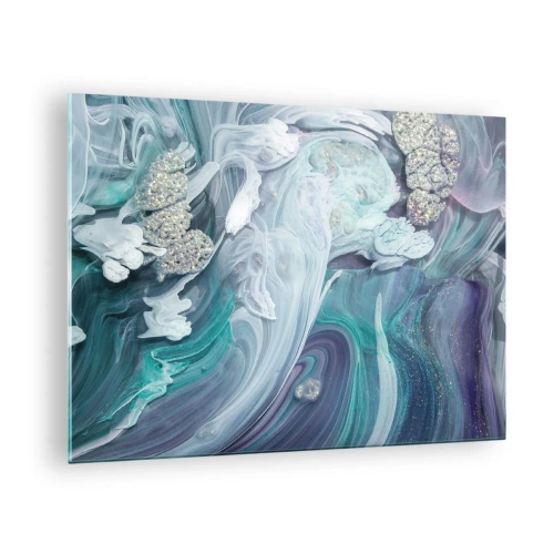 Obraz na szkle - Abstrakcyjna kompozycja w odcieniach błękitu, fioletu i bieli - 70x50cm - Nurty błękitu - Nowoczesna dekoracja ścienna do salonu i sypialni ARTTOR