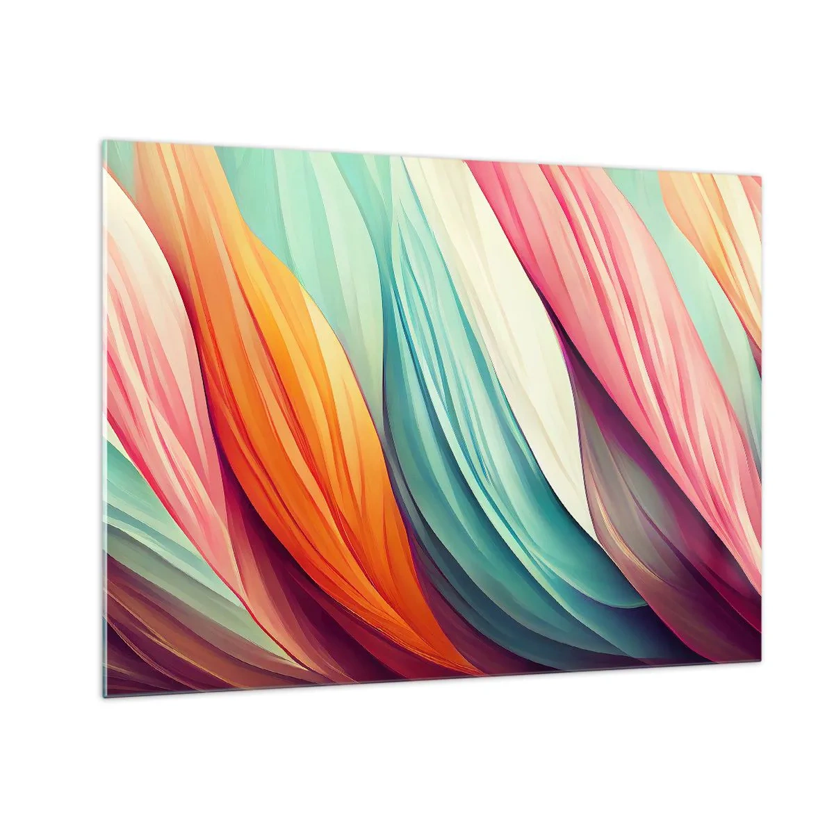 Obraz na szkle - Kolorowy splot abstrakcyjnych pasm w pastelach - 70x50cm - Tęczowy splot - Nowoczesna dekoracja ścienna do salonu i sypialni ARTTOR