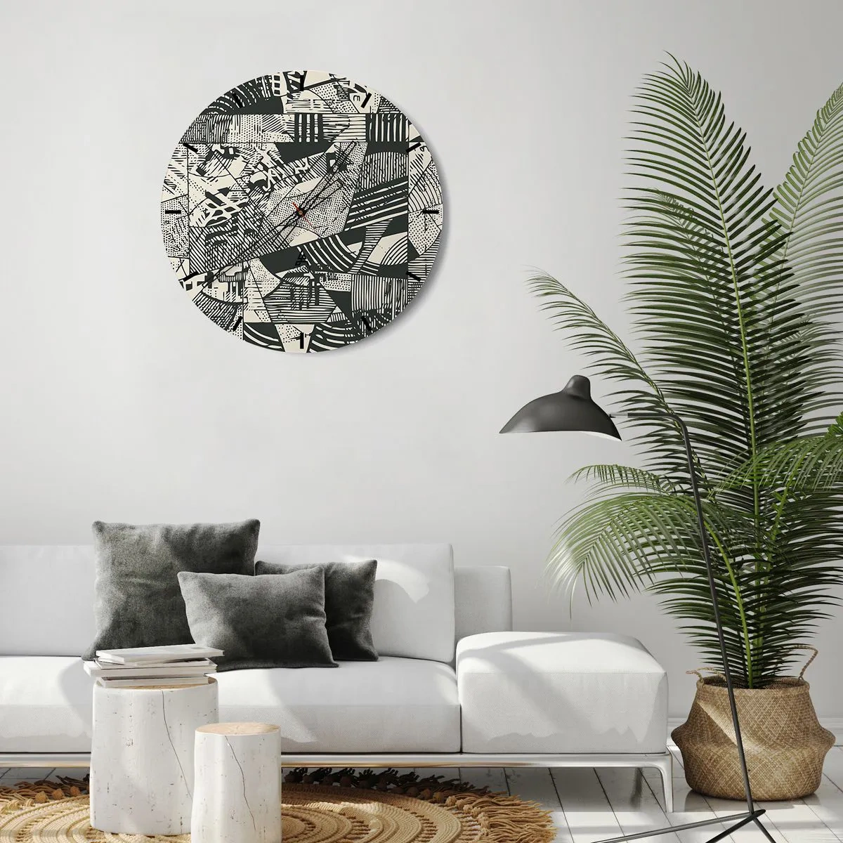 Zegar ścienny - Geometryczny abstrakcyjny wzór w stylu graficznym - 30x30cm - Dynamika współczesności - Nowoczesna dekoracja ścienna do salonu, kuchni i sypialni ARTTOR