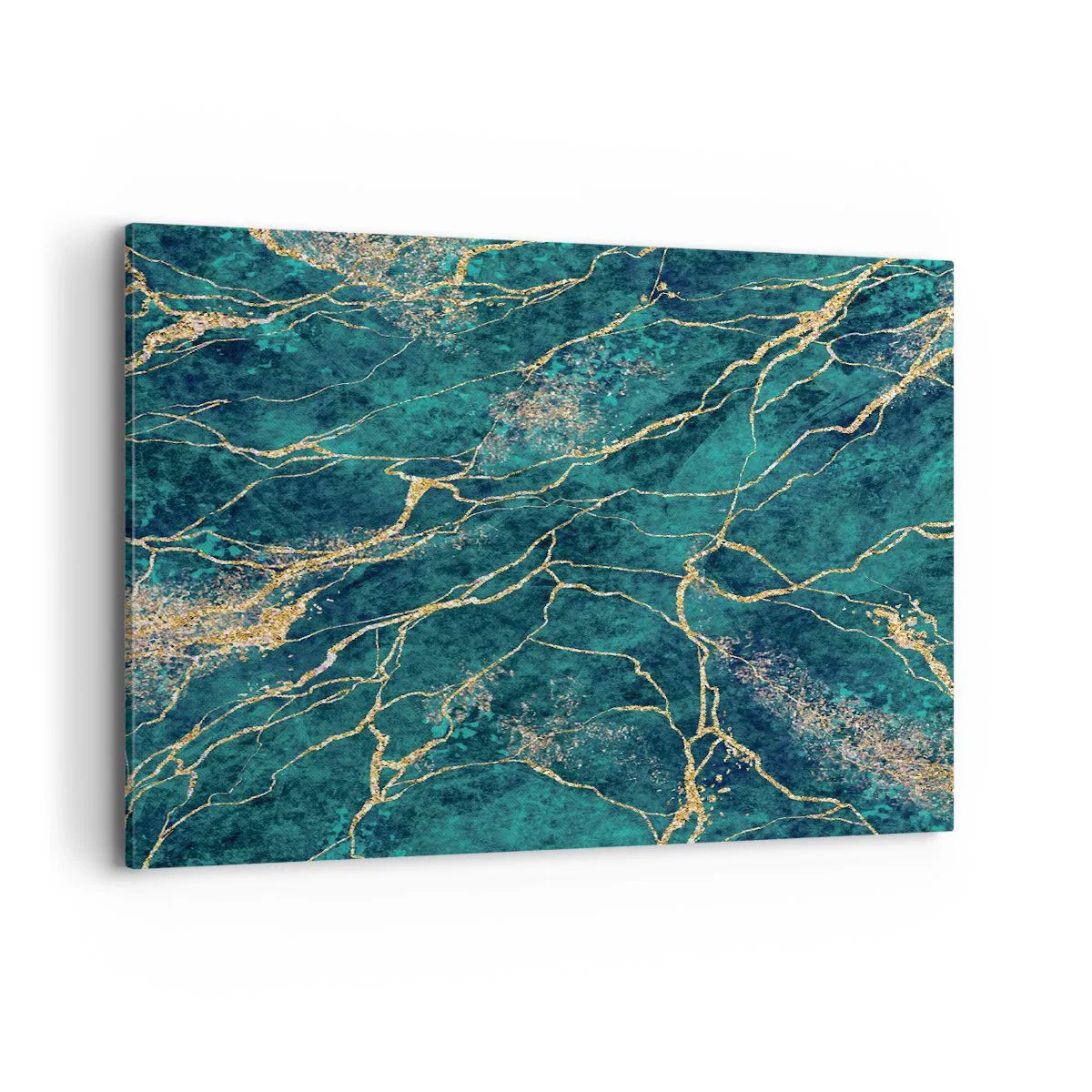 Obraz na płótnie - Teksturowany wzór marmuru w odcieniach turkusu i złota - 100x70cm - Żyła złota - Nowoczesna dekoracja ścienna do salonu, kuchni i sypialni ARTTOR