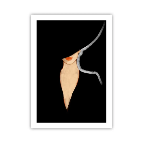 Plakat - Kobieta w kapeluszu z czerwonymi ustami na czarnym tle - 50x70cm - Elegancja i styl - Nowoczesna dekoracja ścienna do salonu, kuchni i sypialni ARTTOR