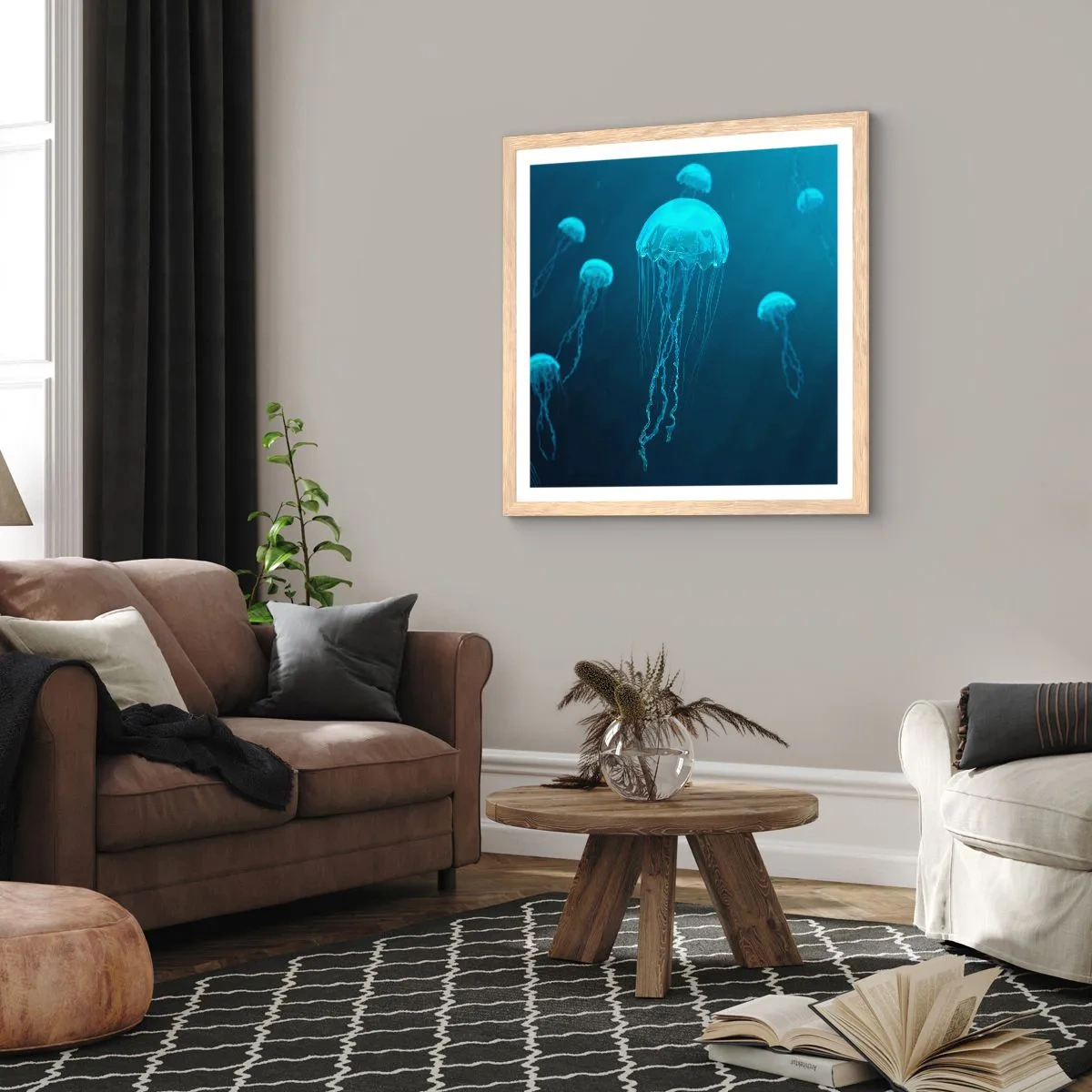 Plakat w ramie jasny dąb - Oceaniczny taniec - 60x60 cm