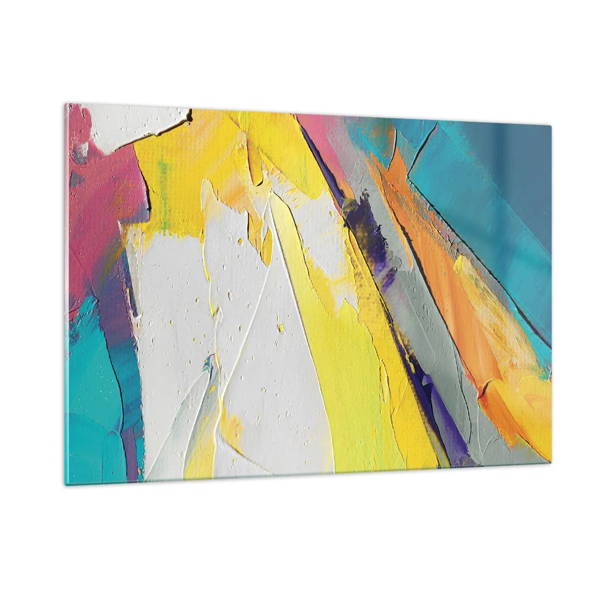 Obraz na szkle - Abstrakcyjne pociągnięcia pędzla w żółci, błękicie i bieli - 120x80cm - Anatomia światła - Nowoczesna dekoracja ścienna do salonu, kuchni i sypialni ARTTOR