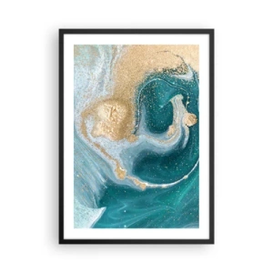 Plakat w czarnej ramie - Abstrakcyjny motyw złota i turkusu w płynnych formach - 50x70cm - Wir złota i turkusu - Nowoczesna dekoracja ścienna do salonu i sypialni ARTTOR