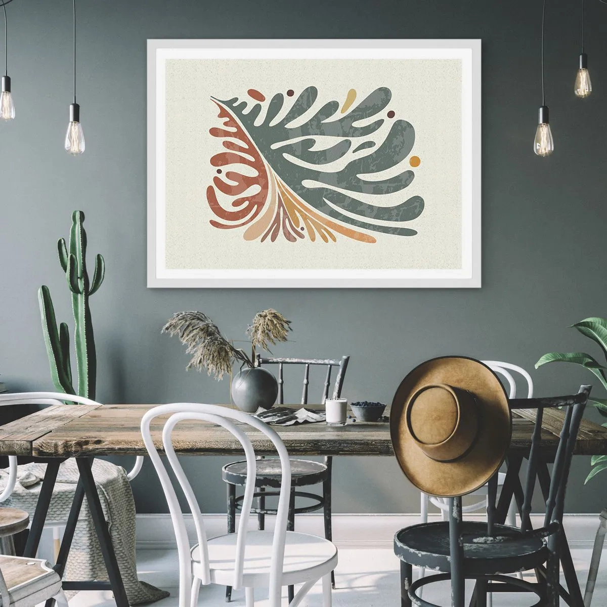 Plakat w białej ramie - Wielobarwny liść - 100x70 cm