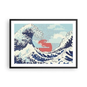 Plakat w czarnej ramie - Fale oceanu i zachodzące słońce w stylu japońskim - 70x50cm - Z japońskich inspiracji - Nowoczesna dekoracja ścienna do salonu i sypialni ARTTOR