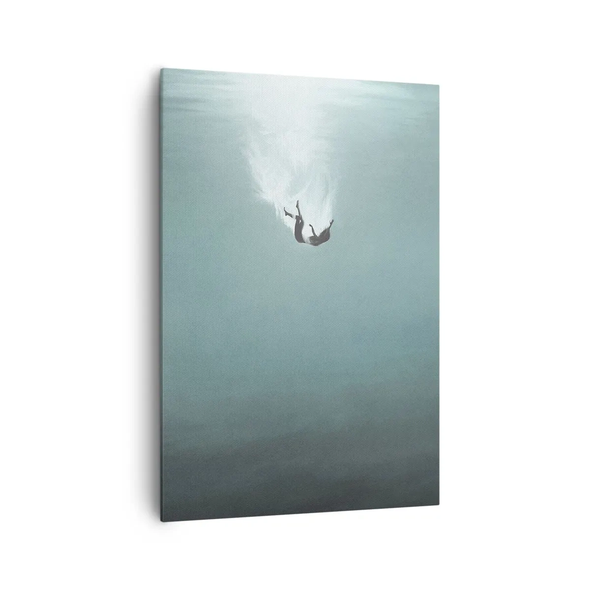 Obraz na płótnie - Postać zanurzająca się w głębokiej wodzie o turkusowym odcieniu - 70x100cm - W objęciach oceanu - Nowoczesna dekoracja ścienna do salonu i sypialni ARTTOR