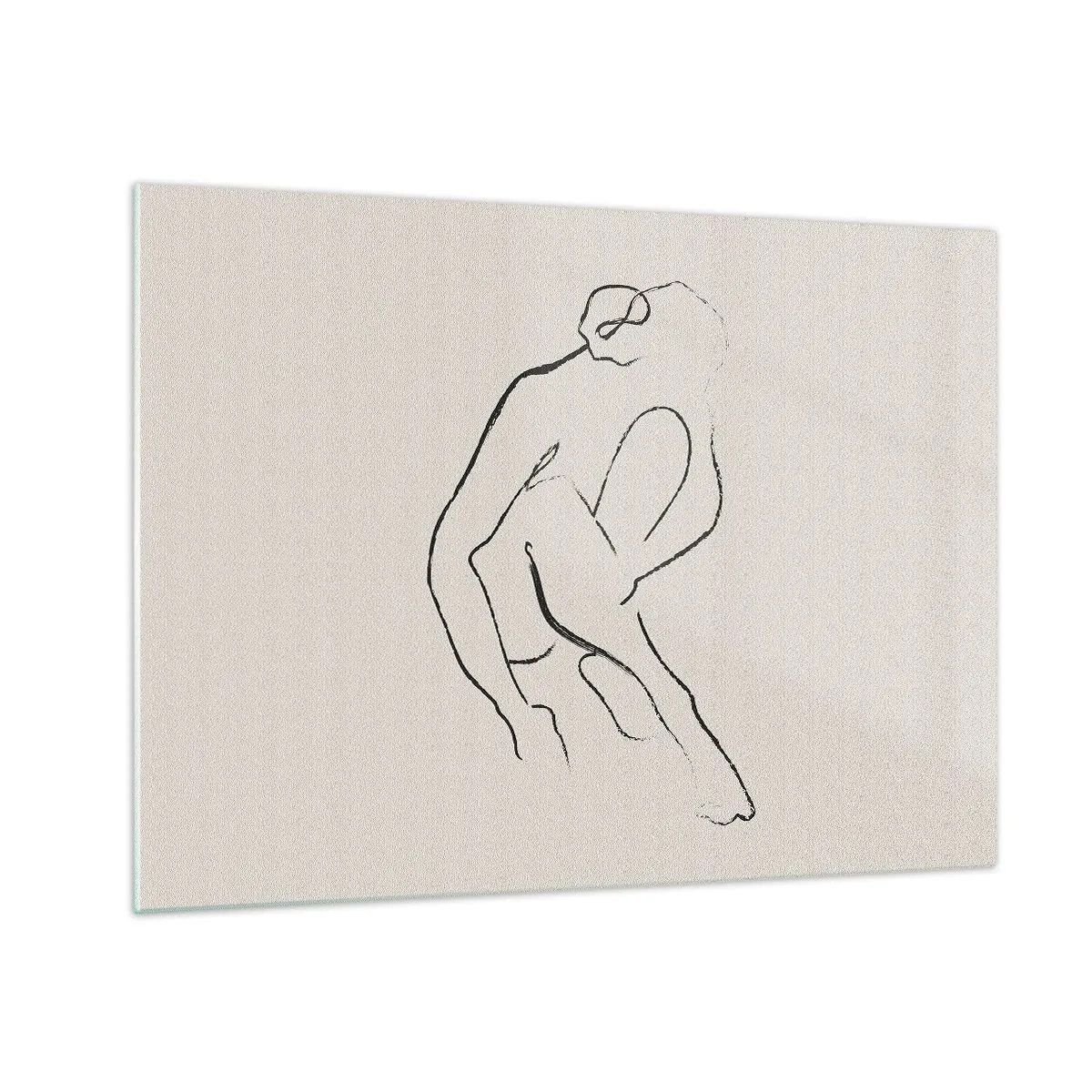 Obraz na szkle - Minimalistyczny szkic kobiecej sylwetki w pozycji siedzącej - 70x50cm - Szkic intymny - Nowoczesna dekoracja ścienna do salonu i sypialni ARTTOR