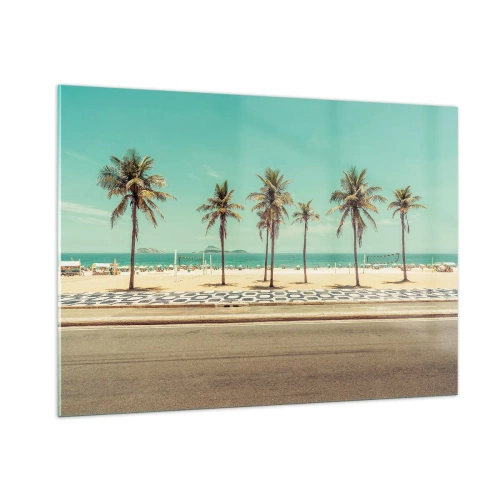 Obraz na szkle - Palmy przy deptaku na tle plaży i oceanu - 100x70cm - Na straży plaży - Nowoczesna dekoracja ścienna do salonu, kuchni i sypialni ARTTOR