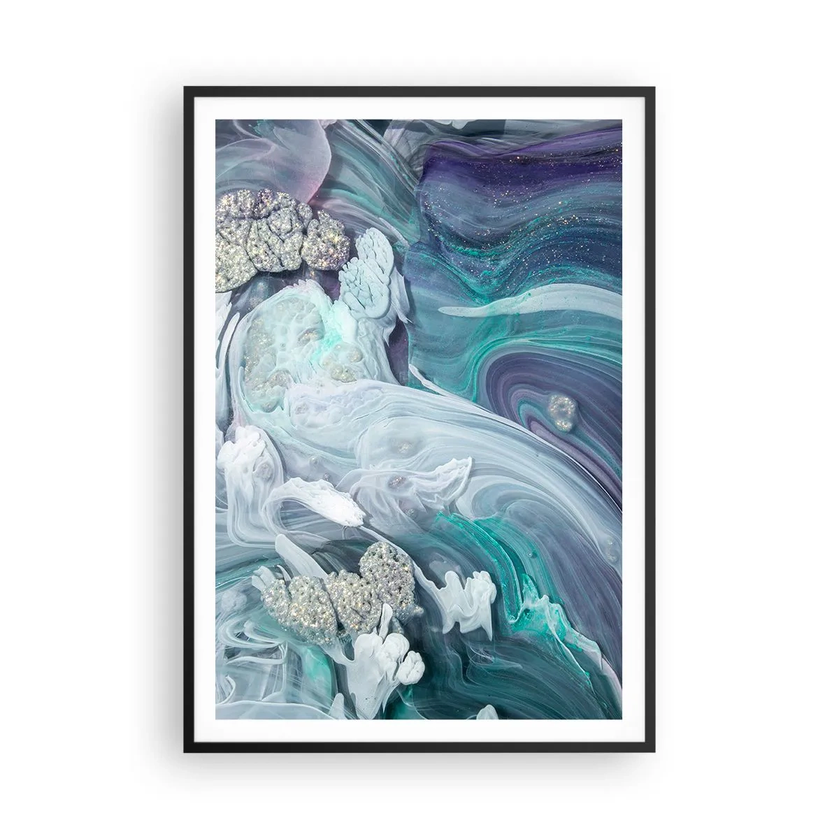 Plakat w czarnej ramie - Nurty błękitu - 70x100 cm