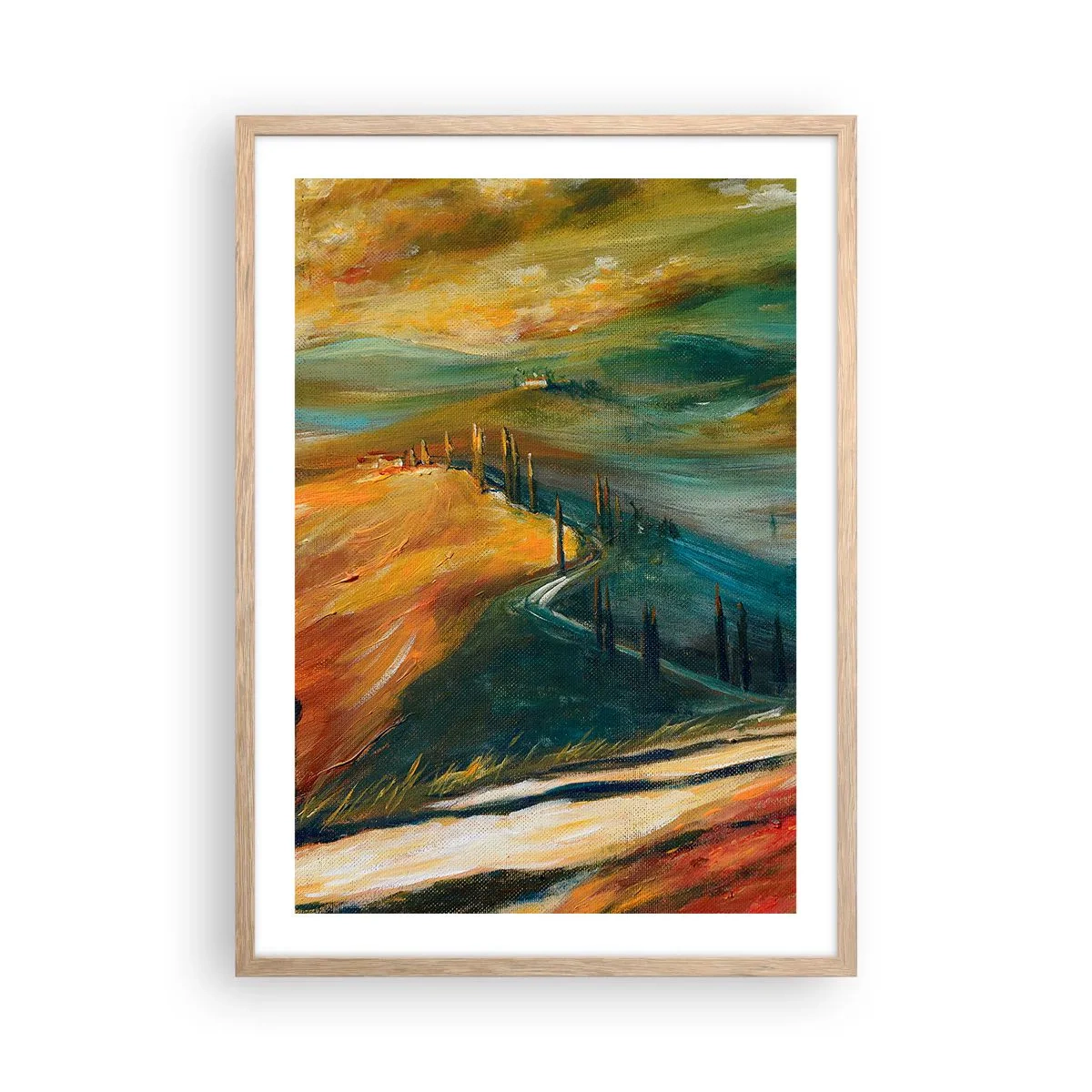Plakat w ramie jasny dąb - Toskański pejzaż - 50x70 cm